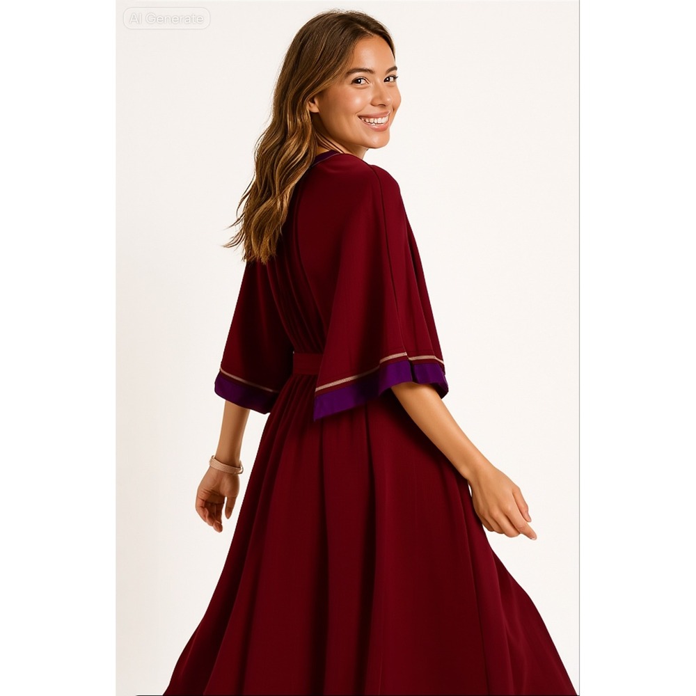 Zara Limited Edition‎ Contrasting Midi Dress Burgundy Wine Belted Size M NWOT - Picture 2 of 7